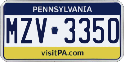 PA license plate MZV3350