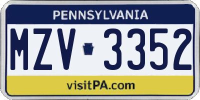 PA license plate MZV3352