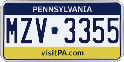 PA license plate MZV3355