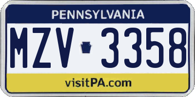 PA license plate MZV3358