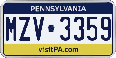 PA license plate MZV3359