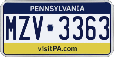 PA license plate MZV3363