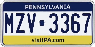 PA license plate MZV3367
