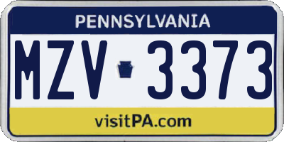 PA license plate MZV3373