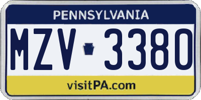 PA license plate MZV3380