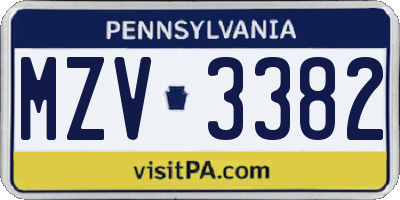 PA license plate MZV3382