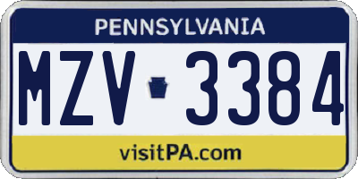 PA license plate MZV3384