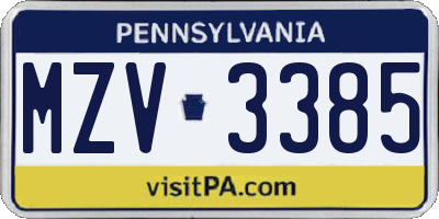 PA license plate MZV3385