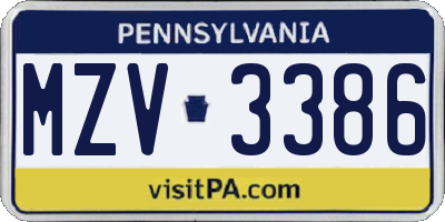 PA license plate MZV3386