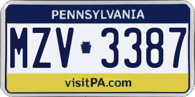 PA license plate MZV3387