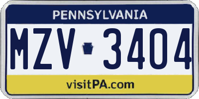 PA license plate MZV3404