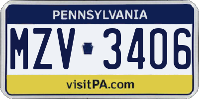 PA license plate MZV3406