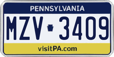 PA license plate MZV3409