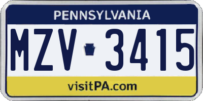 PA license plate MZV3415