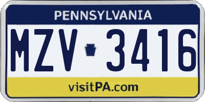 PA license plate MZV3416