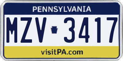 PA license plate MZV3417