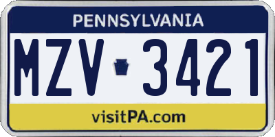 PA license plate MZV3421