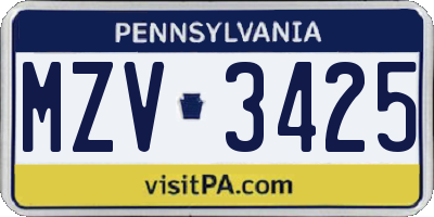 PA license plate MZV3425