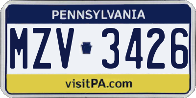PA license plate MZV3426