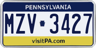 PA license plate MZV3427