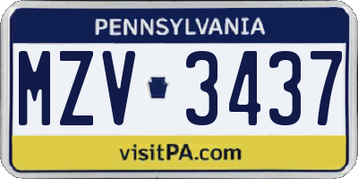 PA license plate MZV3437