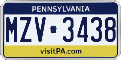 PA license plate MZV3438