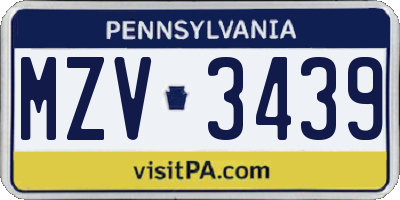 PA license plate MZV3439