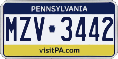 PA license plate MZV3442