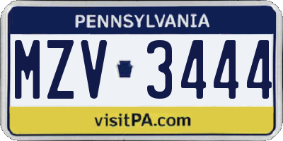 PA license plate MZV3444