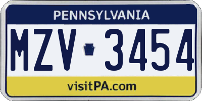 PA license plate MZV3454