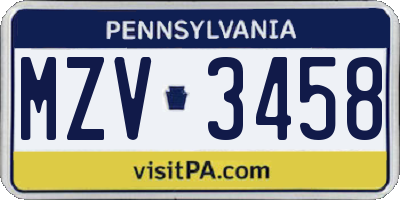 PA license plate MZV3458