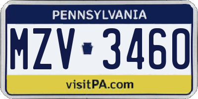 PA license plate MZV3460