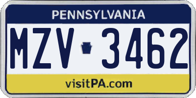 PA license plate MZV3462