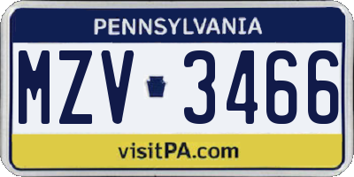 PA license plate MZV3466