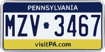 PA license plate MZV3467