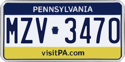 PA license plate MZV3470