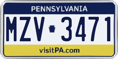 PA license plate MZV3471