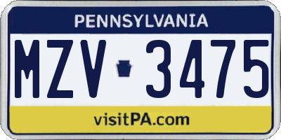 PA license plate MZV3475