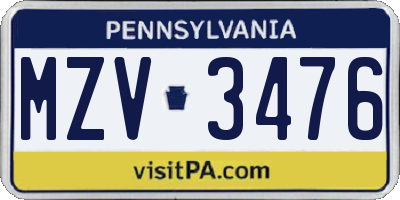 PA license plate MZV3476