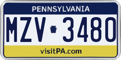 PA license plate MZV3480