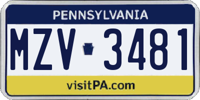 PA license plate MZV3481