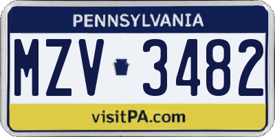 PA license plate MZV3482