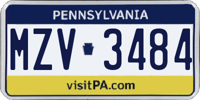 PA license plate MZV3484
