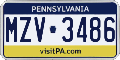 PA license plate MZV3486