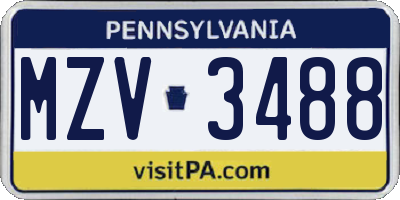 PA license plate MZV3488