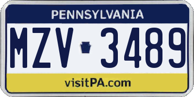 PA license plate MZV3489