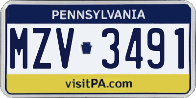 PA license plate MZV3491
