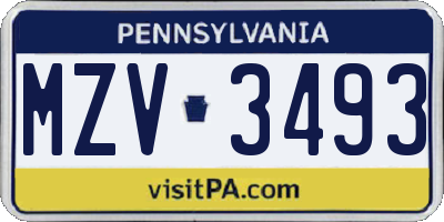 PA license plate MZV3493