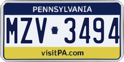 PA license plate MZV3494