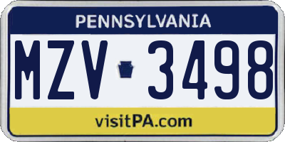 PA license plate MZV3498
